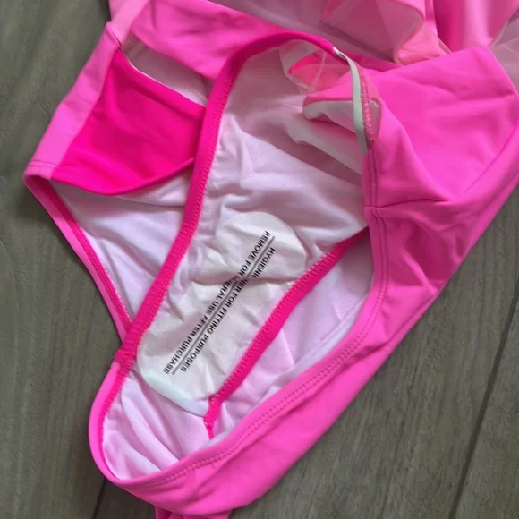 NEW Color Block One Shoulder Mesh Insert One Piece Swimsuit - Picture 6 of 11